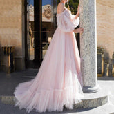 Robe tube en maille à larges volants pour soirée de mariage