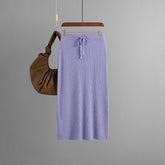Jupe tricotée type jupe hanche couleur unie soie glacée jupe mi-longue en laine