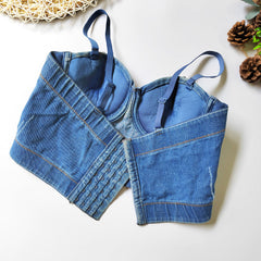 Denim Camisole Beauty Back Cropped Free Underwear Outer Wear Boning Corset Top All Match Nightclub Disco Tube Top