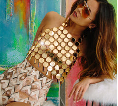 Nightclub Acrylic Chain Lace up Backless Tassel Vest