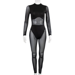 Early Mesh See Through Stitching High Waist Tight Casual One Piece Trousers