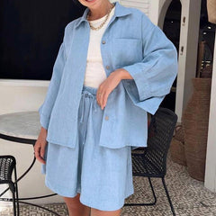Cotton Long Sleeve Shorts Pajamas Casual Loose Nightgown Worn outside Homewear