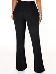Wear High Waist Double Button Slim Jeans Bootcut Trousers