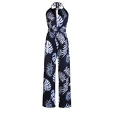Printed Backless Jumpsuit Split Straight Pants Wide Leg Pants