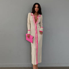 Slim Collared Patchwork Long Sleeved Cardigan Dress