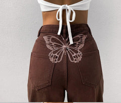 Bedruckte Jeans mit hoher Taille