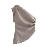 Pleated Decorative Asymmetric Top