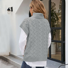 Pull en tricot sans manches à col roulé et torsadé