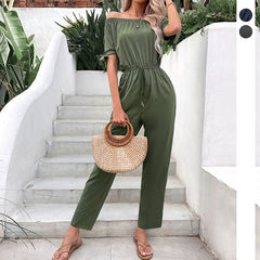 Schulterfreier, einfarbiger Jumpsuit