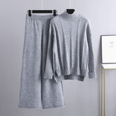 High-End-Mock Neck Pullover Weite Bein Hosen Anzug Jüngere Gestrickte Zwei Stück