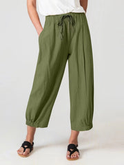 Cropped Pants Pocket Casual Pants Loose Wide Leg Pants outside