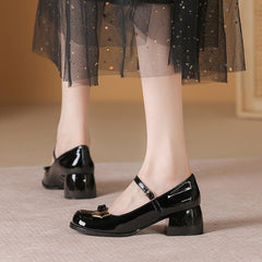 Women's Bow Gentle Shallow Mouth Thick Mid Heels