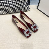 Chaussures à bout carré et semelle plate pour femme, à bouche peu profonde et souples