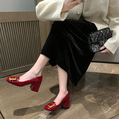 Women's Toe Metal Buckle Square Chunky Professional