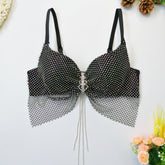 Dessous Fischernetz Diamant Bühne BH Bunte Schmetterling Korsett Schöne Strass Verziert Quaste Sling