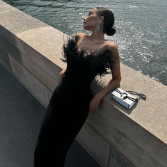 Robe tube à col en V et queue de poisson en laine