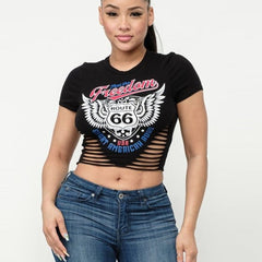 round Neck Cropped T shirt Tight Ripped Short Sleeve Top