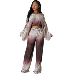 Suit Printed Wear Casual Long Sleeve Trousers Two Piece Set