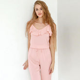 Ice Silk French Spaghetti Strap Rüschen Bequemes Cool Pyjama Set Home Wear