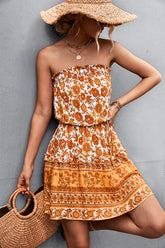 Bohemian Floral Smocking Tube Top Kleid