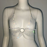 Rhinestone Fishnet Top Slim Music Festival Sweet Spicy Fengshui Diamond Top