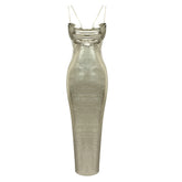 Bronzing Color Sling Backless Dress Metal Texture Pile Collar Strapless Dress Backless Nightclub