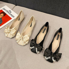 Chaussures coréennes à bout carré et nœud doux pour femme