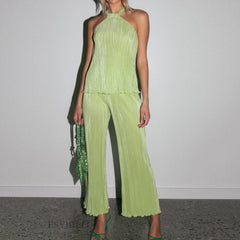 Ensemble deux pièces haut décontracté à épaules dénudées et pantalon ample décontracté