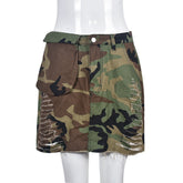 Camouflage Pocket Tassel Hollow Out Cutout Skirt