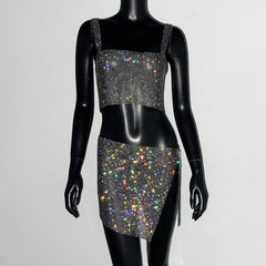 Metal Full Diamond Dress Sweet Spicy Strap Skirt Set Cami Dress
