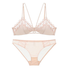 Französische Mesh-bestickte Unterwäsche, dünner Abschnitt ohne Stahlring, Dreieck-Cup-BH-Set, Bralette