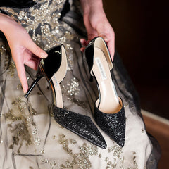Women's Sequined Style Adult Ceremony Stiletto Hollow