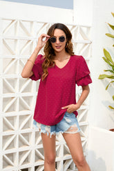 T-shirt ample et décontracté à manches courtes et col en V pour les vacances