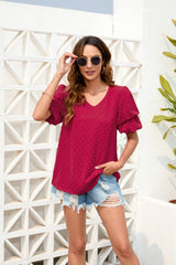 Loose Casual Vacation T Shirt V Neck Short Sleeve Top