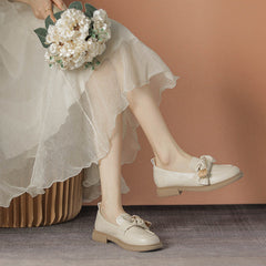Women's Small Autumn Vintage Bow Comfortable Leather Shoes