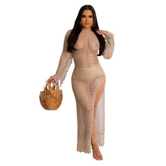 Solid Color Handmade Knitted Tassel Beach Dress