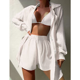 Beach Vacation Solid Color Shirt Suit Loose Sun Protective Casual Beach Swimsuit Blouse