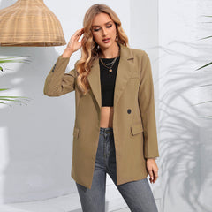Polo Collar Mid Length Blazer Long Sleeve Coat
