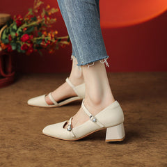 Women's French Style Vintage Mary Jane Chunky