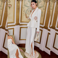 Hollowed out Heart Shaped Slim Fit One Button Suit Split Trousers Suit Two Piece Set