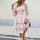 Kleid Urlaub Casual Floral V-Ausschnitt Langarm