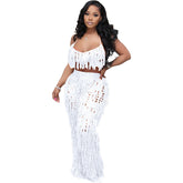 See through Knitted HCrochet Tassel Beach Suit