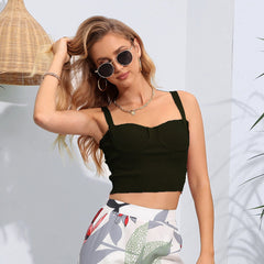 Top Wide Shoulder Strap Solid Color Short Slim Sweater Camisole