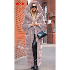 Manteau en fausse fourrure à capuche, manteau rembourré en coton, manteau épais et long en peluche, trench-coat grande taille