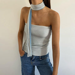 Gilet court à épaules dénudées et coupe slim, colorblock, assorti à tous les styles