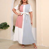 Robe ras du cou à blocs de couleurs grande taille