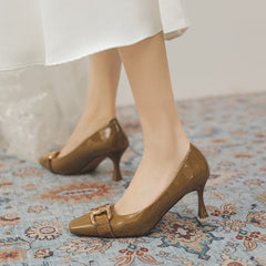 Women's High Patent Chain Square Toe Heels