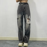 Retro High Street Farbverlauf Broken Copper Jeans Schlankheitshose mit hoher Taille und geradem Bein