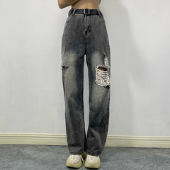 Jean rétro dégradé de couleurs cuivré cassé, pantalon amincissant taille haute à jambe droite