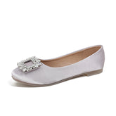 Women's Rhinestone Square Buckle Shallow Mouth Flat